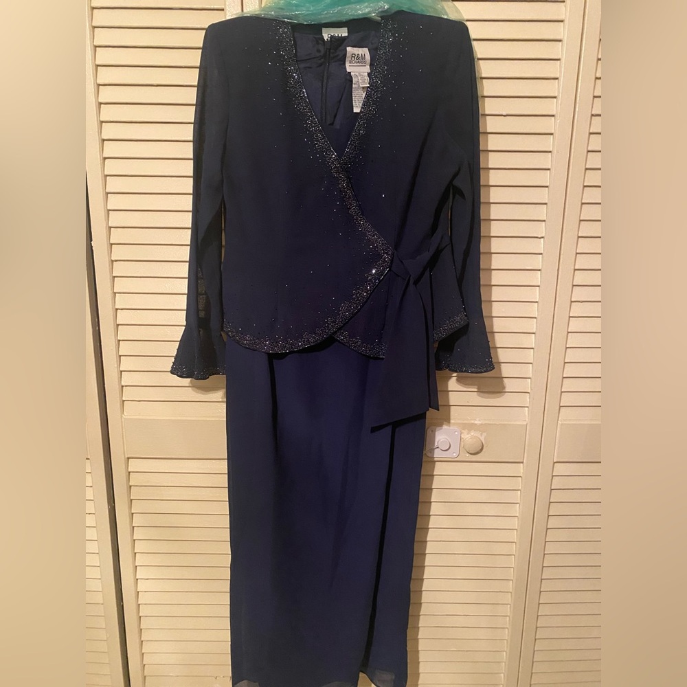 R&M Richards Navy Dress with Beaded Detail